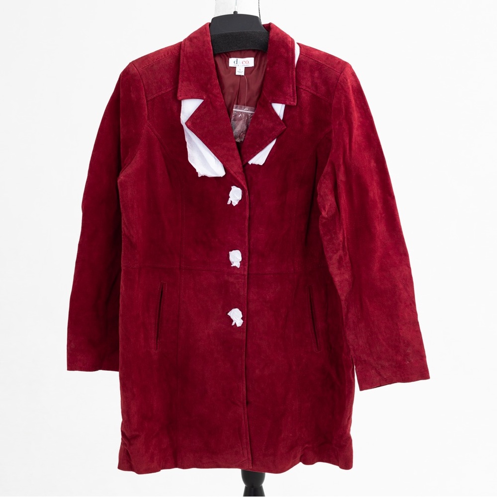 Suede leather jacket burgundy wine color Denim & Co L